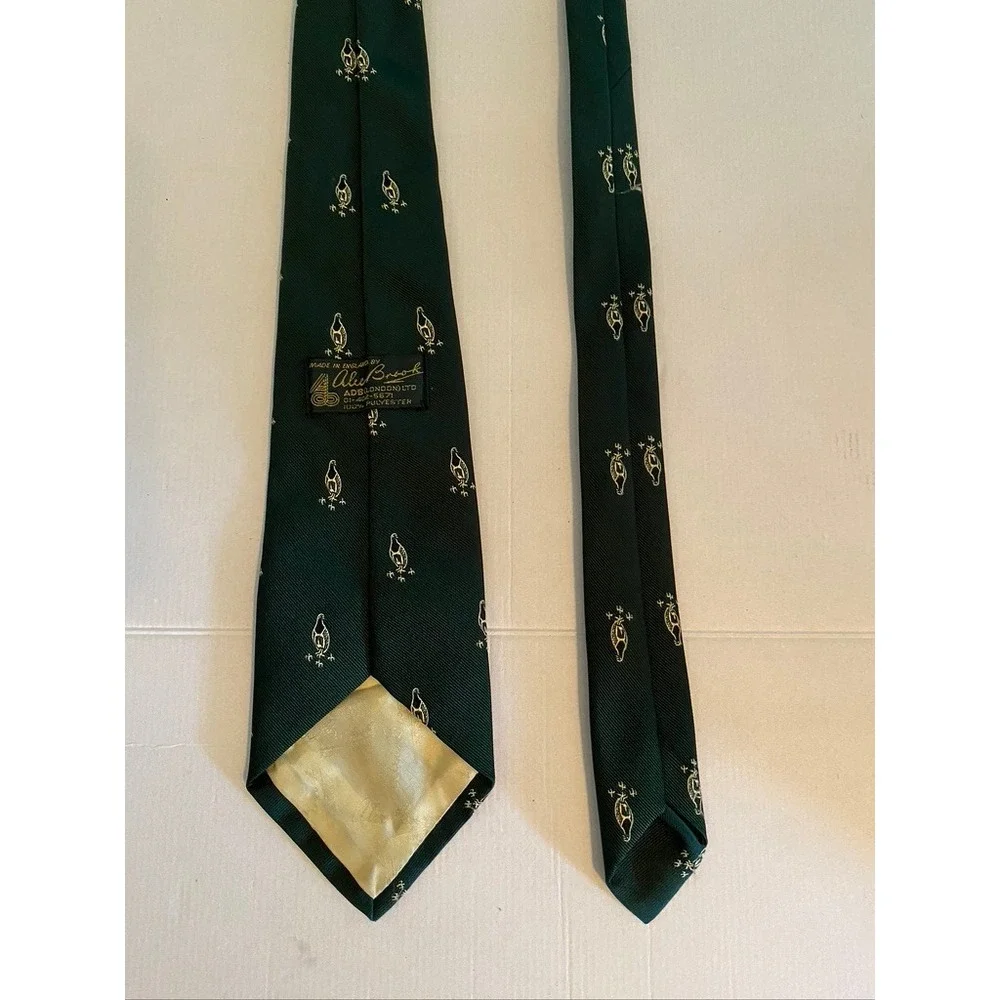 Alec Brook London Mens Green Gold Bird Pheasant Embroidered Tie Made in England